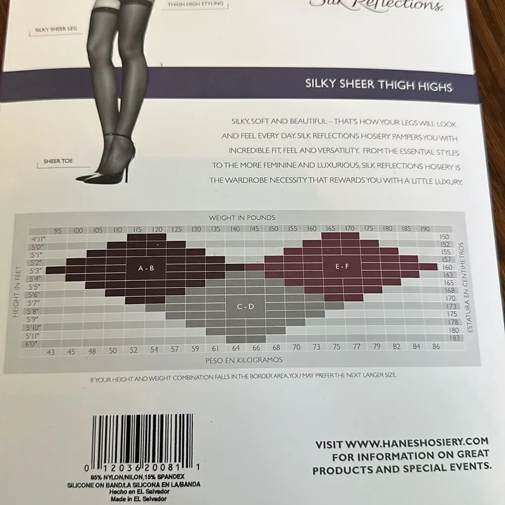 New in‎ packaging Hanes Silk Reflections thigh high sheer toes barely black